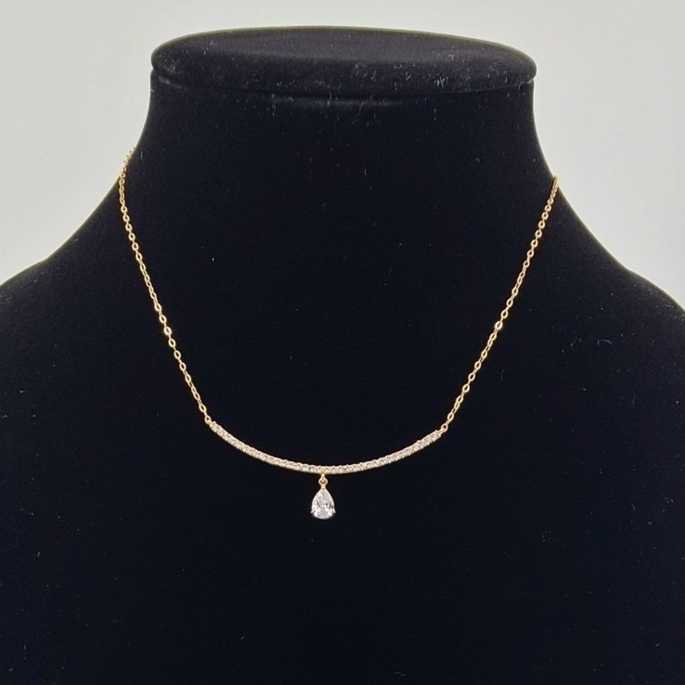 Gold Tone Pave Bar Pear Drop Pendant Necklace New